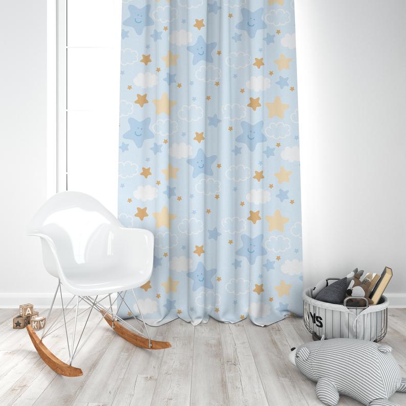 Smiley Stars and Clouds Nursery Curtains – Bebemotto