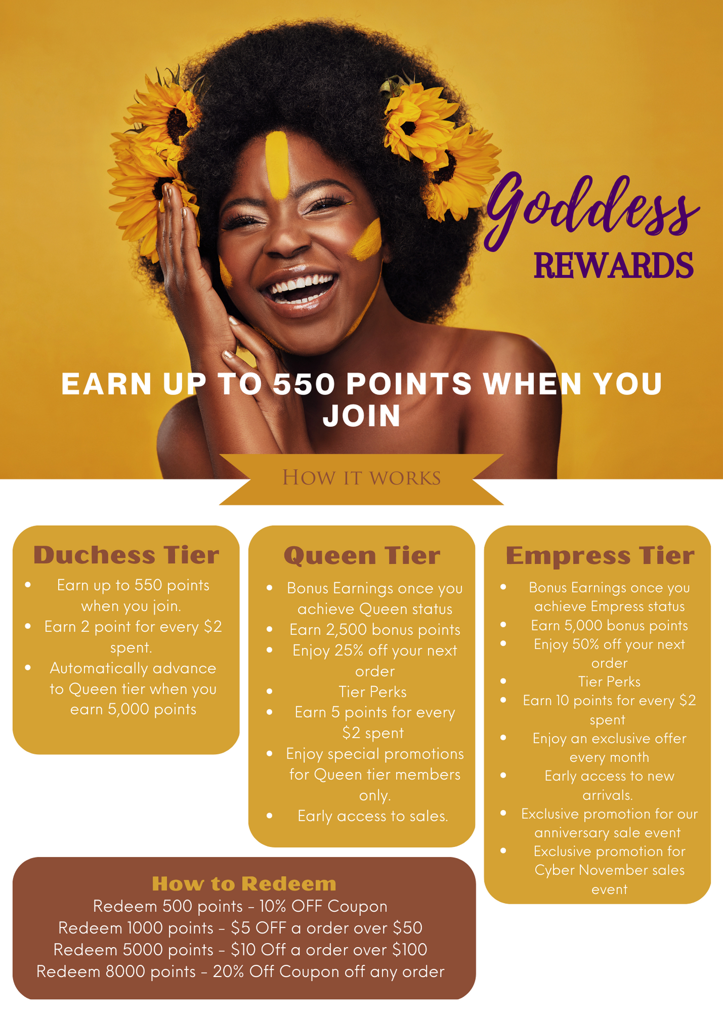 Goddess Reward Program Shop and Earn