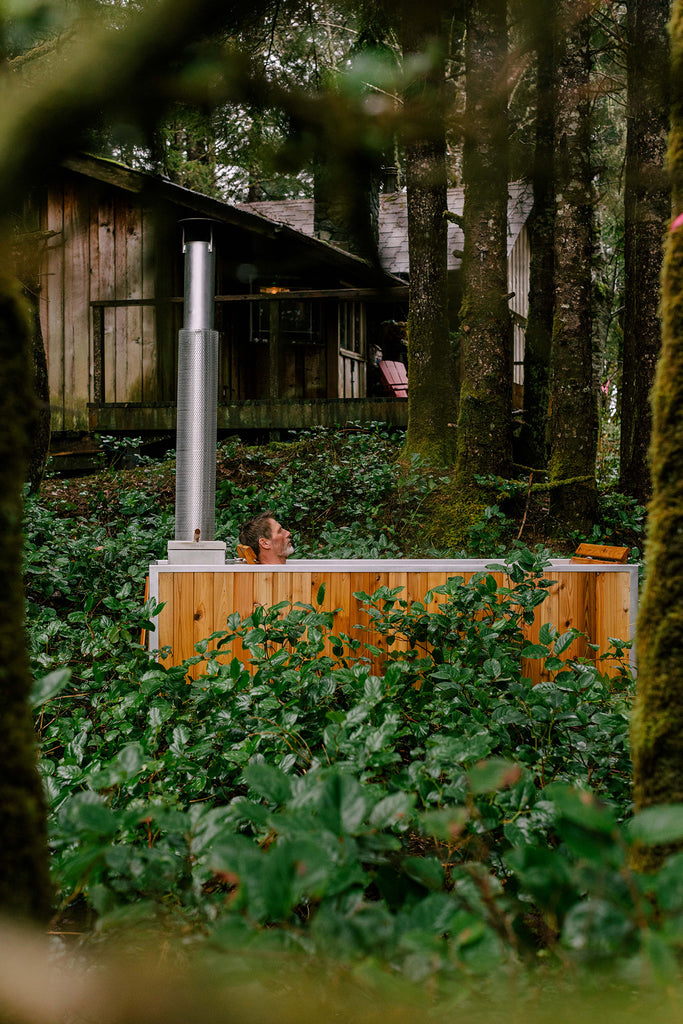 wood fired hot tub in nature