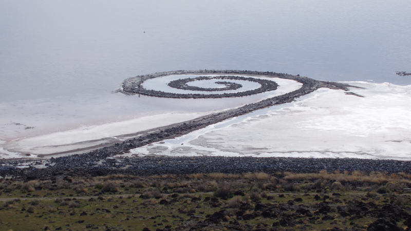 Spiral Jetty by Robert Smithson, land art piece in a lake
