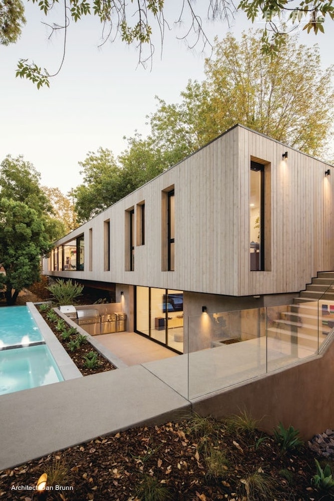 western red cedar planks on exterior of modern house