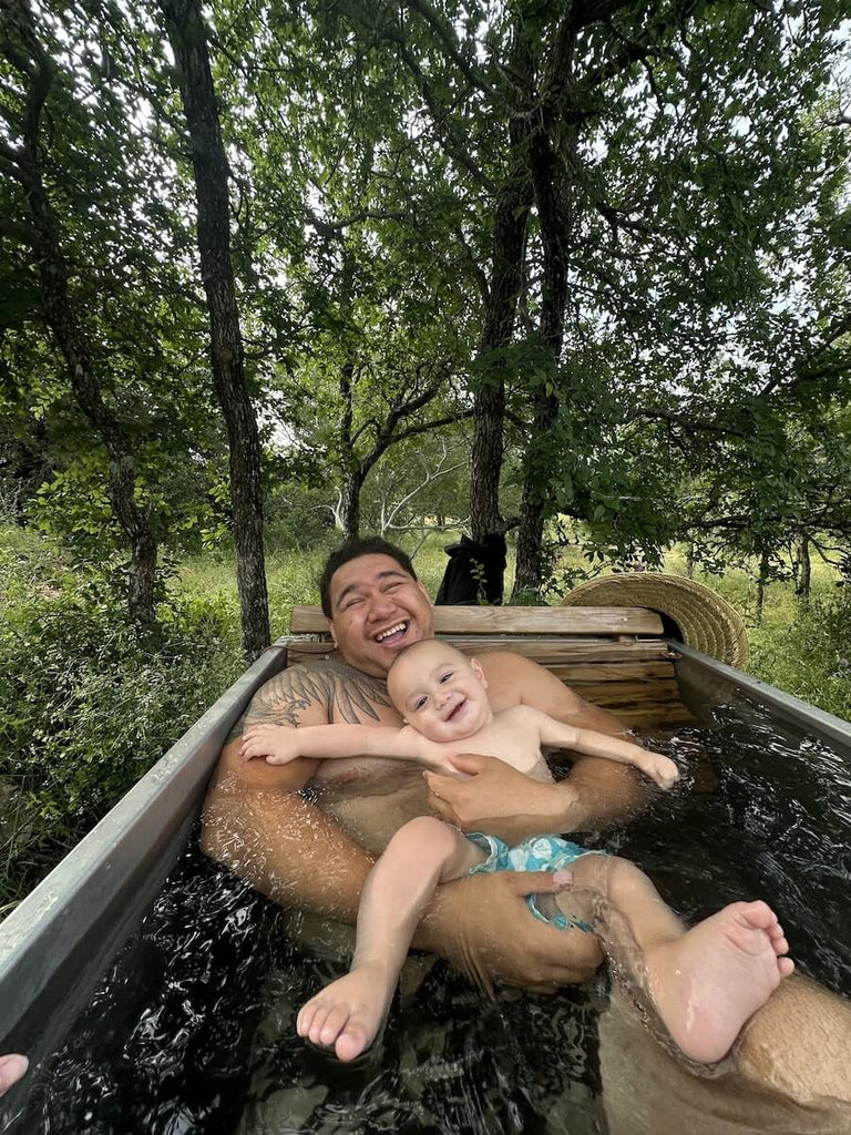 bathing with family in hot tub