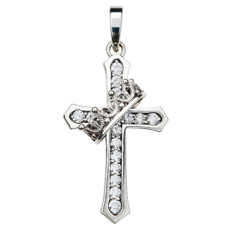 Men's Diamond Slanted Crown Cross Charm 1/2 ct tw 10K Yellow Gold