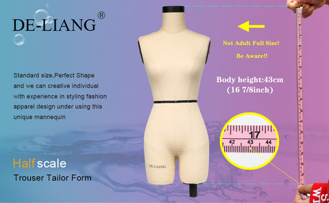 DE-LIANG Half Scale Dress Form（Not Adult Full Size） 1:2 Miniature Sewing  Half Size Mannequin Not Fully Pinable Dressmaker Dummy 43cm Body Height