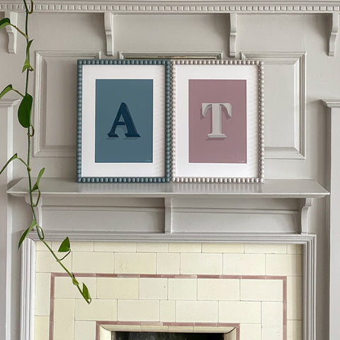 Image of two DIY Bobbin Frames (Farrow and ball De Nimes and Sulking Room Pink and Little Greene Paint Company China Clay Deep) for your Le Print Art Prints - How to make DIY Bobbin Frames Blog / tutorial for your Le Print Art Prints 