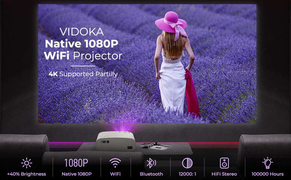 VIDOKA Native 1080P WiFi Bluetooth Movie Projector