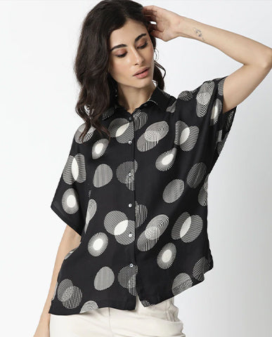 EMILE- POLKA DOT PRINTED WOMEN'S TOP - BLACK