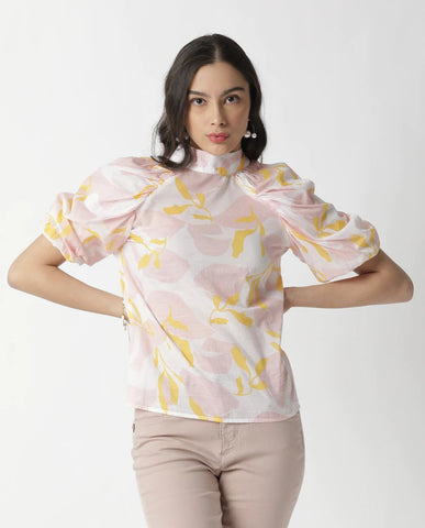 FLORAL PUFFED SLEEVE WOMENS PRINTED TOP