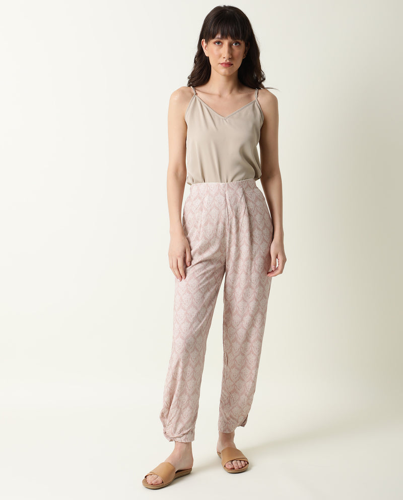 DERO-  MODAL PRINTED STRAIGHT FIT  WOMEN'S COMFORTABLE TROUSER - PINK
