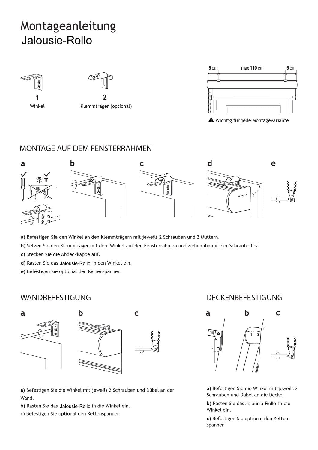 Montageanleitung: Jalousie Rollo