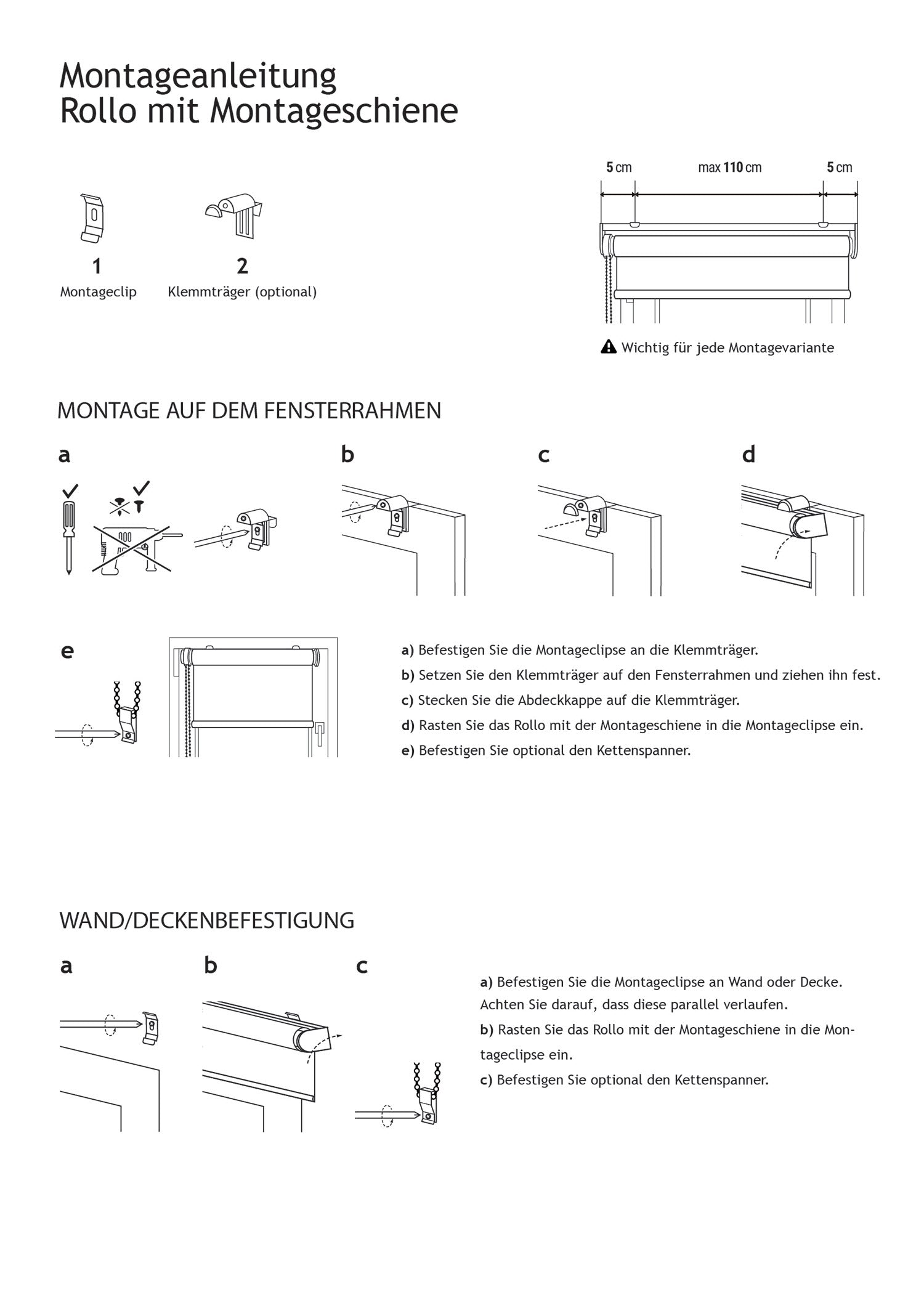 Montageanleitung: Rollo mit Montageschiene