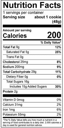 Cinnamon Sugar Original Cookie Nutritional