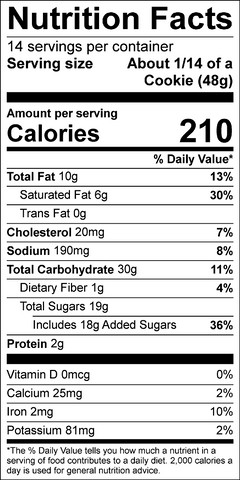 Large Round Cookie Cake 12" Nutritional