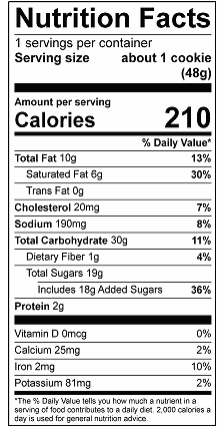 Semi-Sweet Chocolate Chip Original Cookie Nutritional