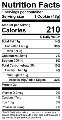 White Chocolate Macadamia Nut Original Cookie Nutritional