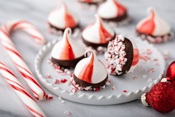 chocolate peppermint meringue cookies on a plate