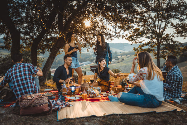 Group of friends enjoying an evening picnic