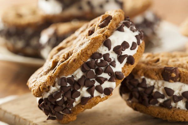 Homemade cookie  ice cream sandwiches with chocolate chips