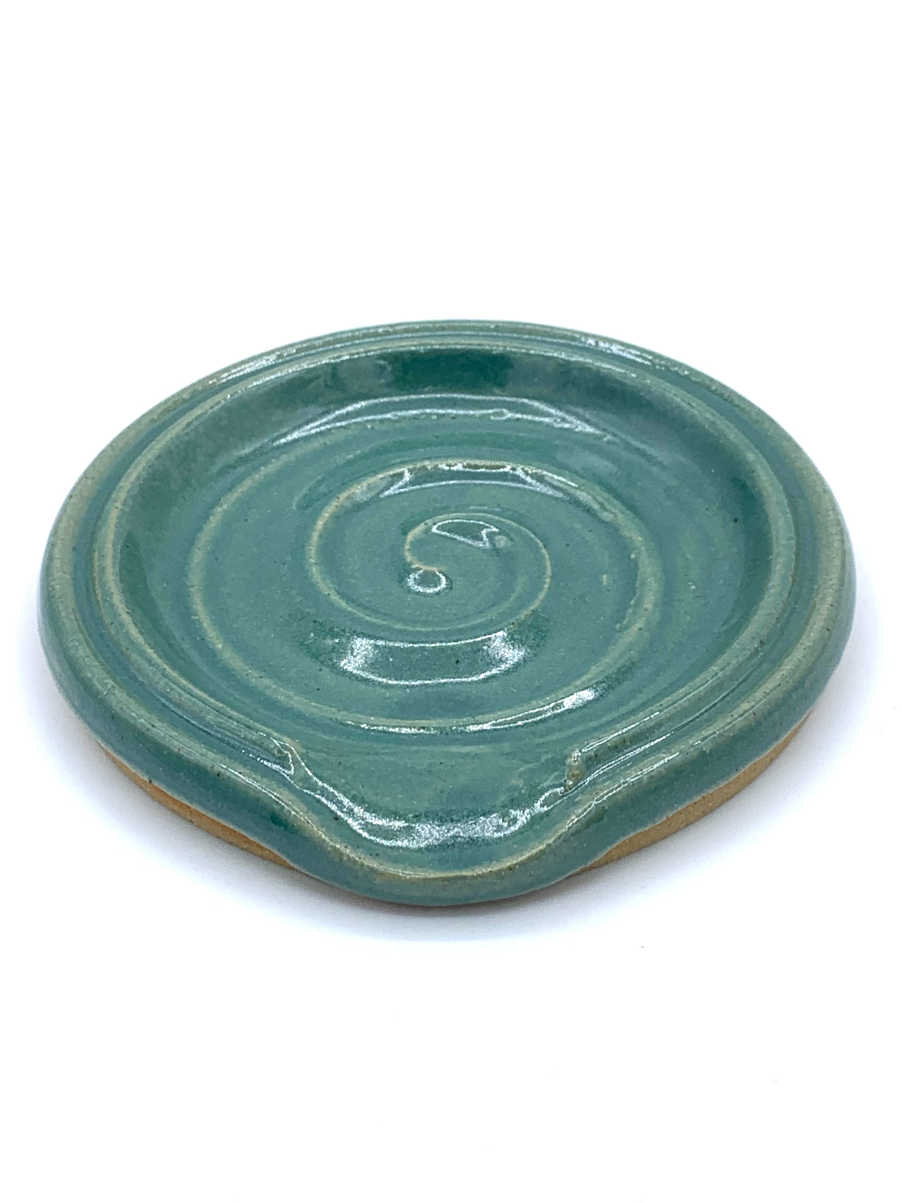 Spoon rest in speckled clay with Teal glaze
