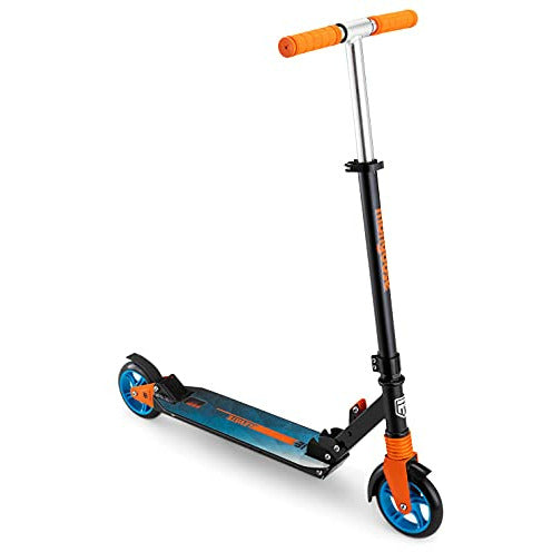 Mongoose Elevate Duo Youth/Adult Folding Kick Scooter, Solid Wheels, Ages 8 Years and Up, Kickstand, Max Rider Weight 220 Pounds, Black/Orange