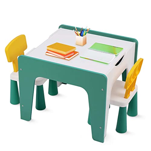 XCSOURCE Kids Table and Chair Set, 5 in 1 Wood Activity Table with 2 Chairs and Storage Baskets for Toddlers Arts,Crafts,Drawing,Reading,Playroom,Eating, Toddler Table and Chair Set for Boys & Girls