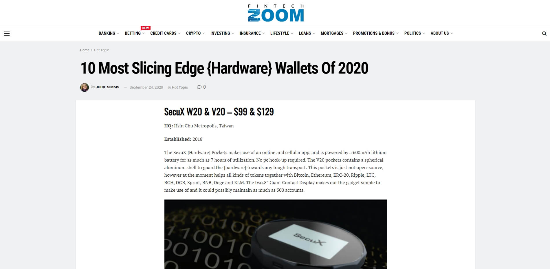 2020 9 24 FintechZoom 10 Most Slicing Edge Hardware Wallets Of 2020