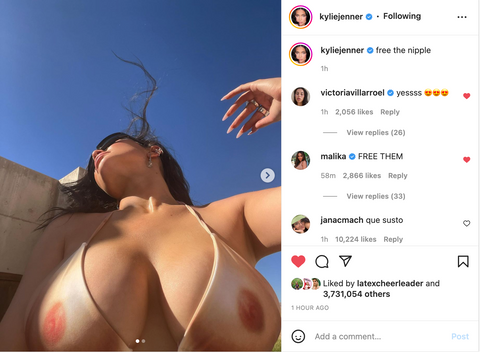 kylie jenner wearing a bikini that gives the illusion of toplessness