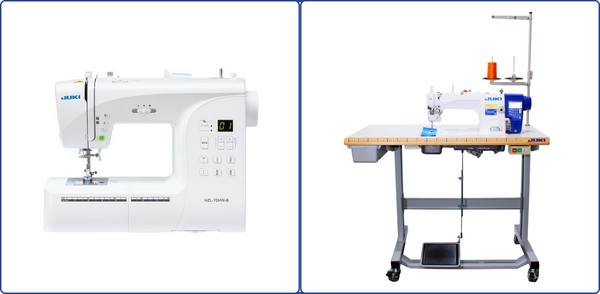 A quick reference image to show the difference between a domestic and industrial sewing machine