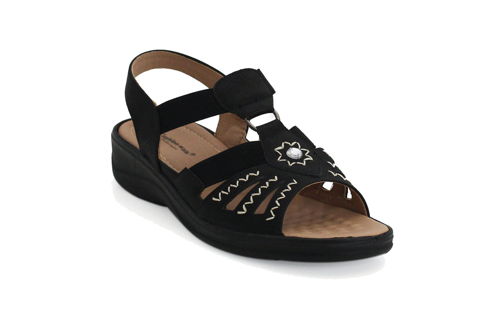 Cushion Walk Womens Black Elasticated Slip On Summer Sandals – Shoesyoulike