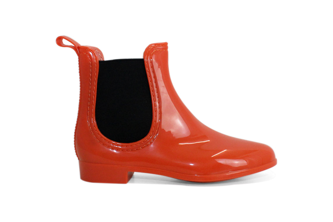 Womens Orange Slip On Ankle High Wellies Waterproof Chelsea Boots ...