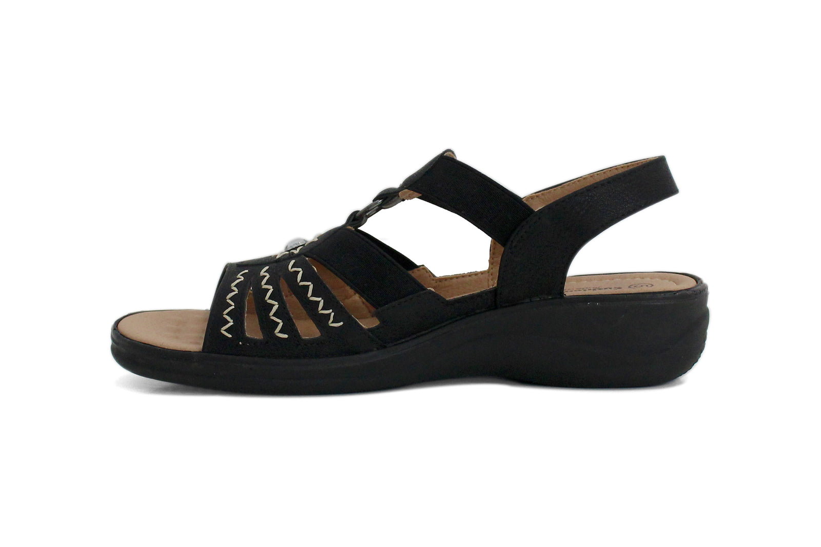 Cushion Walk Womens Black Elasticated Slip On Summer Sandals – Shoesyoulike