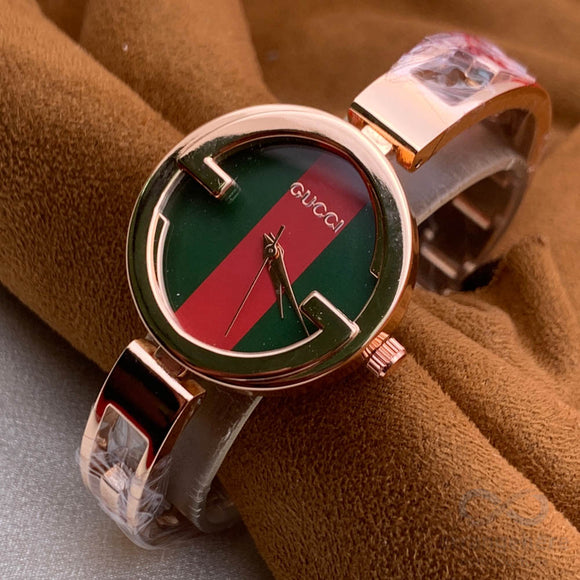 Gucci Red With Green Dial & Rose Gold Steel Strap Watch For Women -  Arrangehere