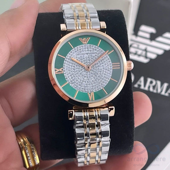 EMPORIO ARMANI Green Dial & Black Steel Strap Watch For Men - Arrangehere