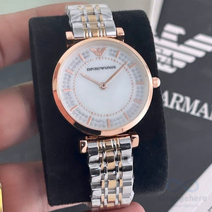 EMPORIO ARMANI White Dial & Gold With Silver Steel Strap Watch For Men -  Arrangehere