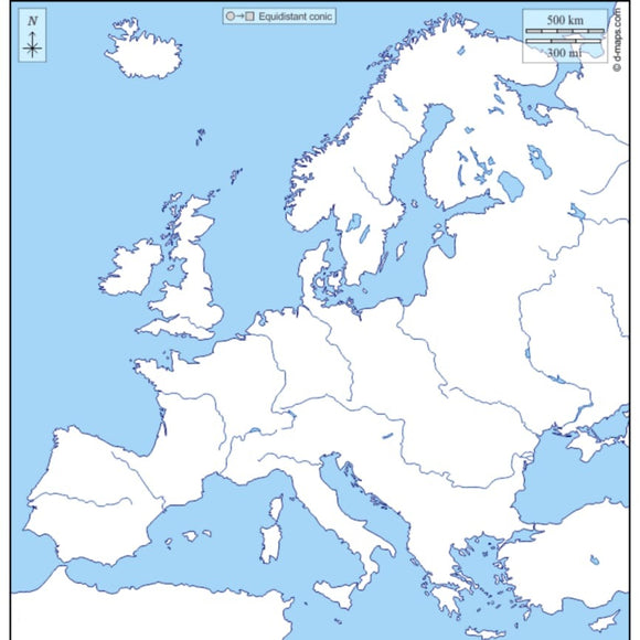 blank europe map with rivers