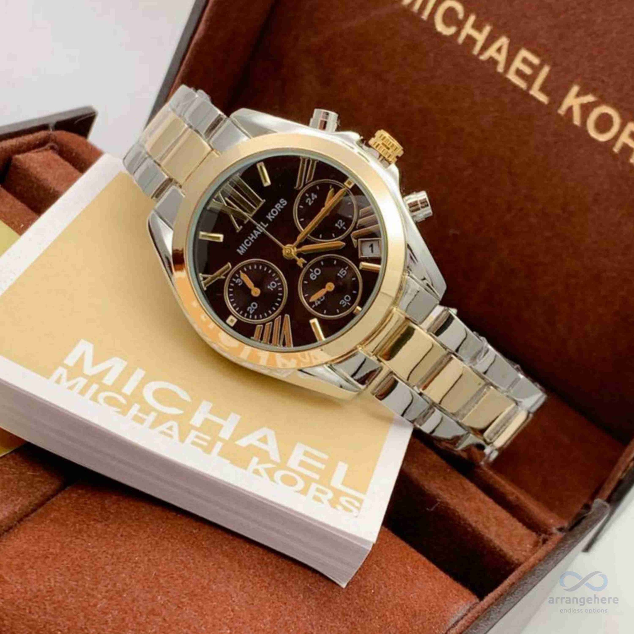Michael Kors Black Dial Silver & Gold Metal Bracelet Premium Chronogra –  Arrangehere