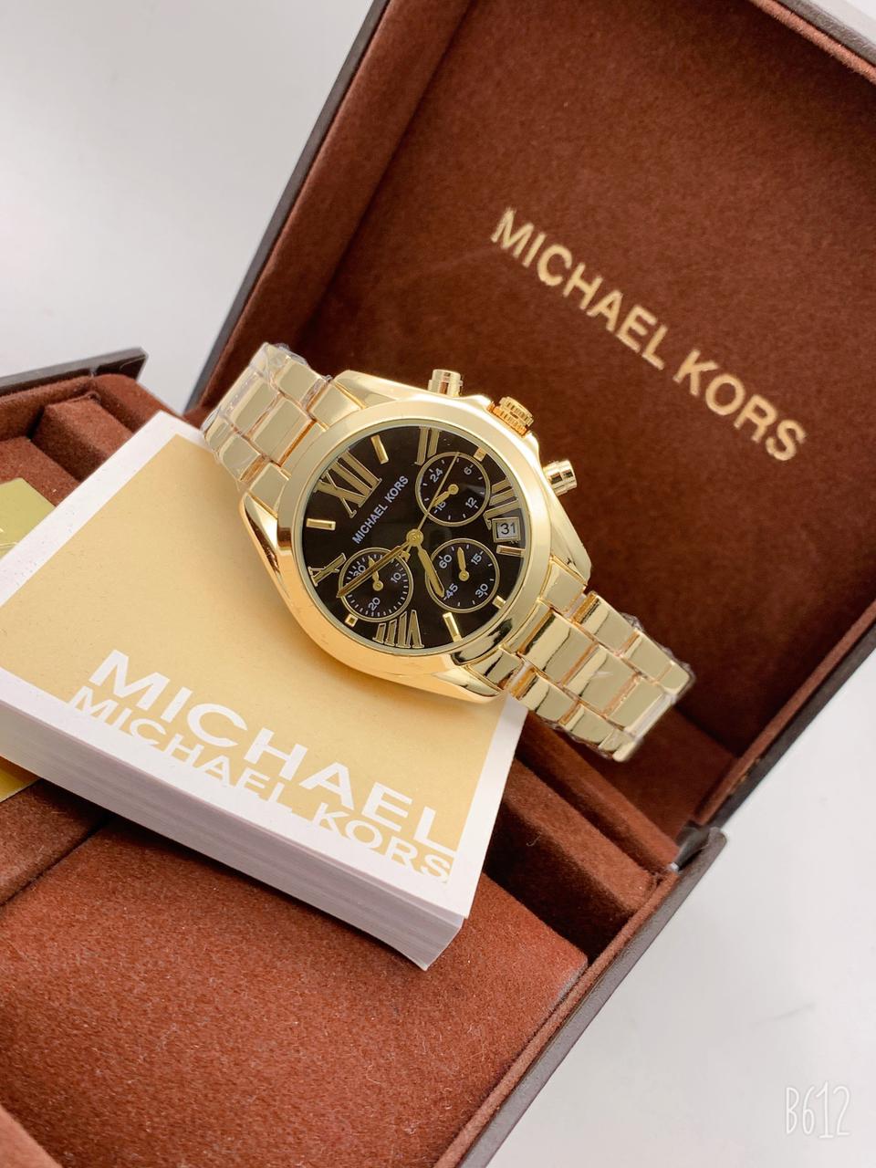 Michael Kors Black Dial Golden Metal Bracelet Premium Chronograph Watc –  Arrangehere