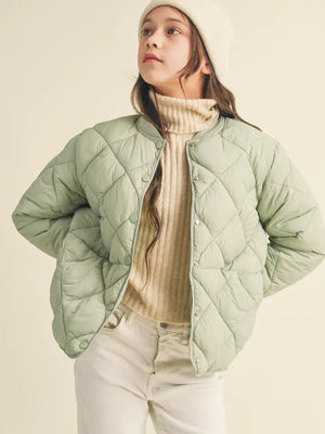 Youth Girls Quilted Button Down Jacket - Little Blue Kids Boutique