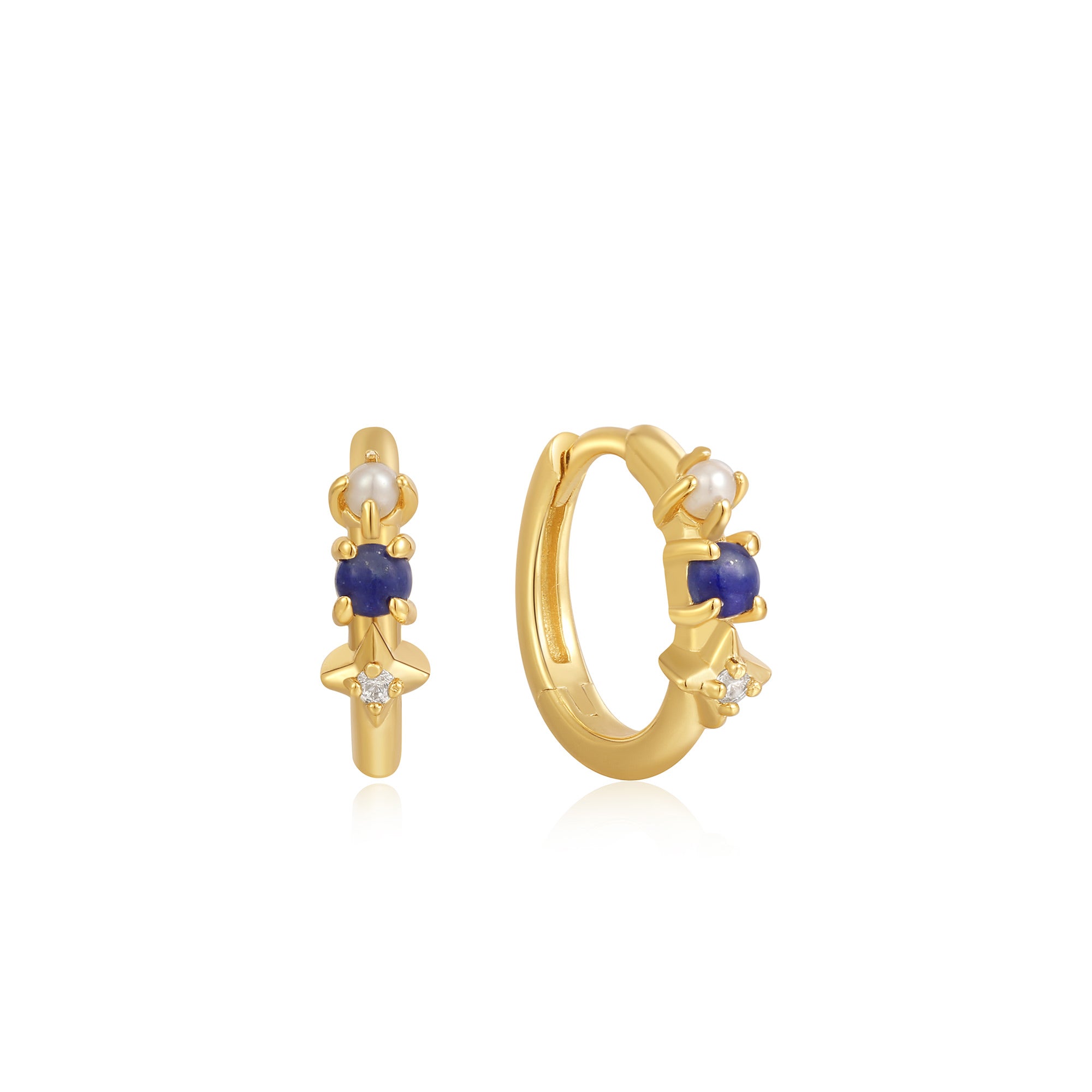 Gold Lapis Star Huggie Hoop Earrings - Ania Haie CA product image