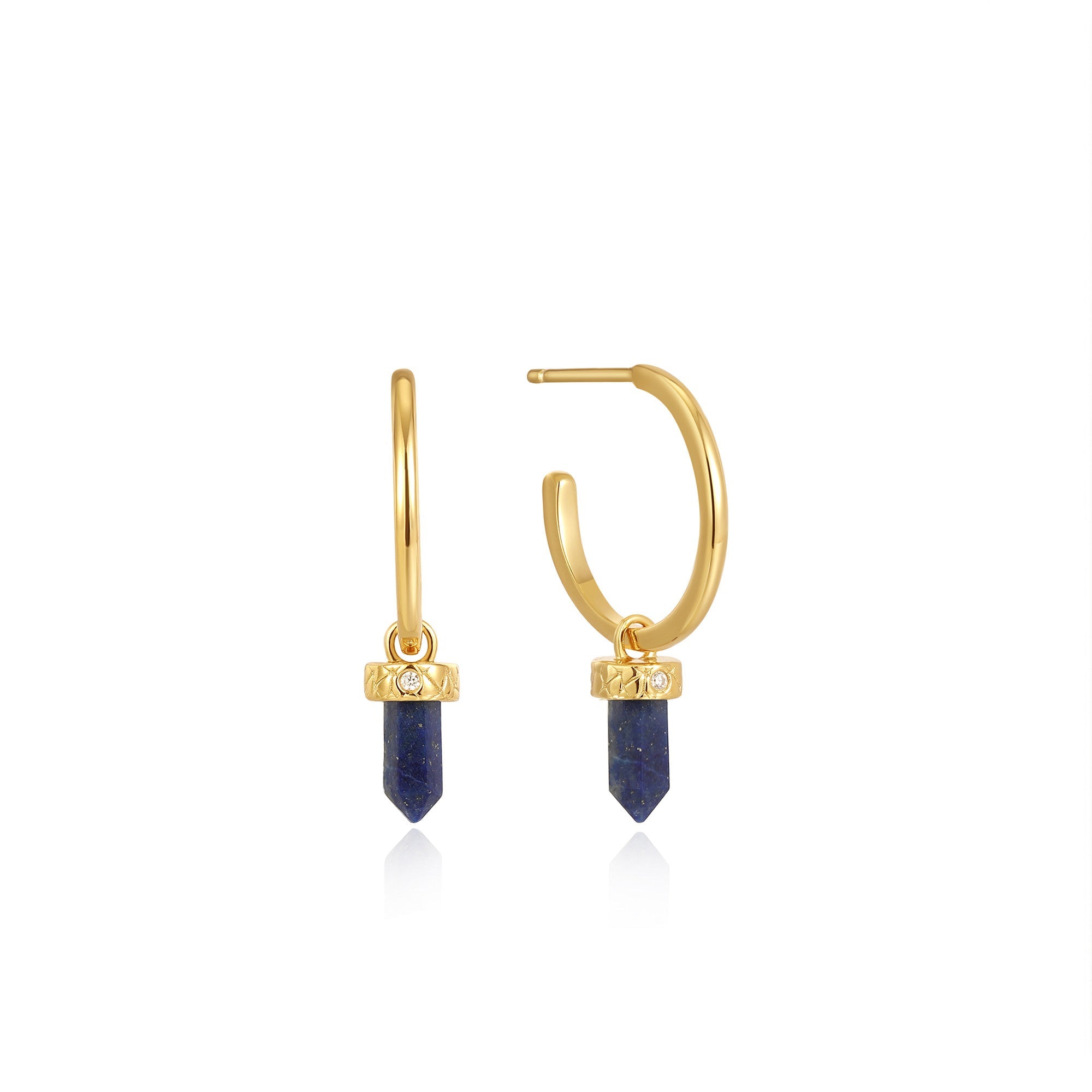 Gold Lapis Point Pendant Small Hoop Earrings - Ania Haie CA product image