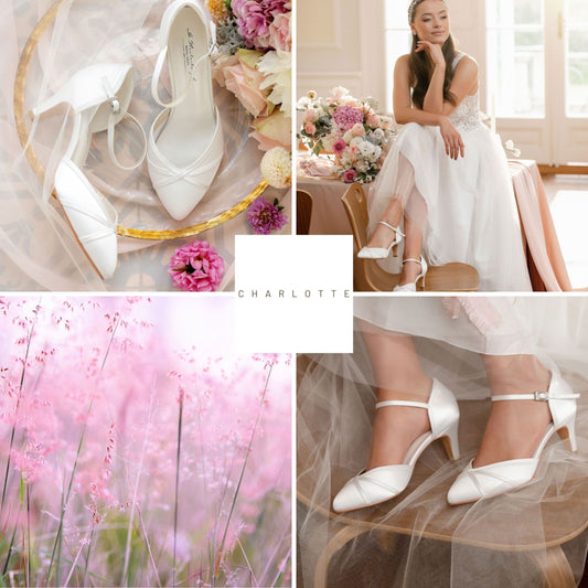 Perfect Bridal Renate Ivory Satin Heel Courts with Crossover Straps