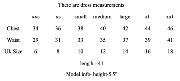 Indigo Shirt Dress Size Chart