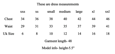 White Hexagonal Dress Size Chart