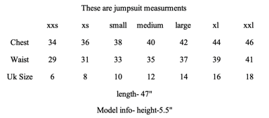 Sleeveless jumpsuit size chart