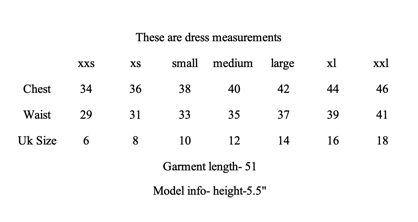 Tie up dress size chart