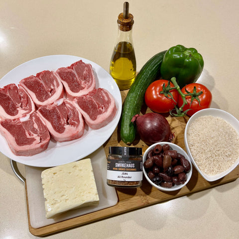 Lamb midloin chops with Greek salad