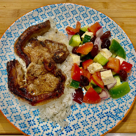 Lamb midloin chops with Greek Salad