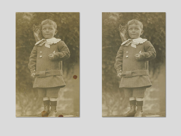 Image showing sepia photograph before and after restoration