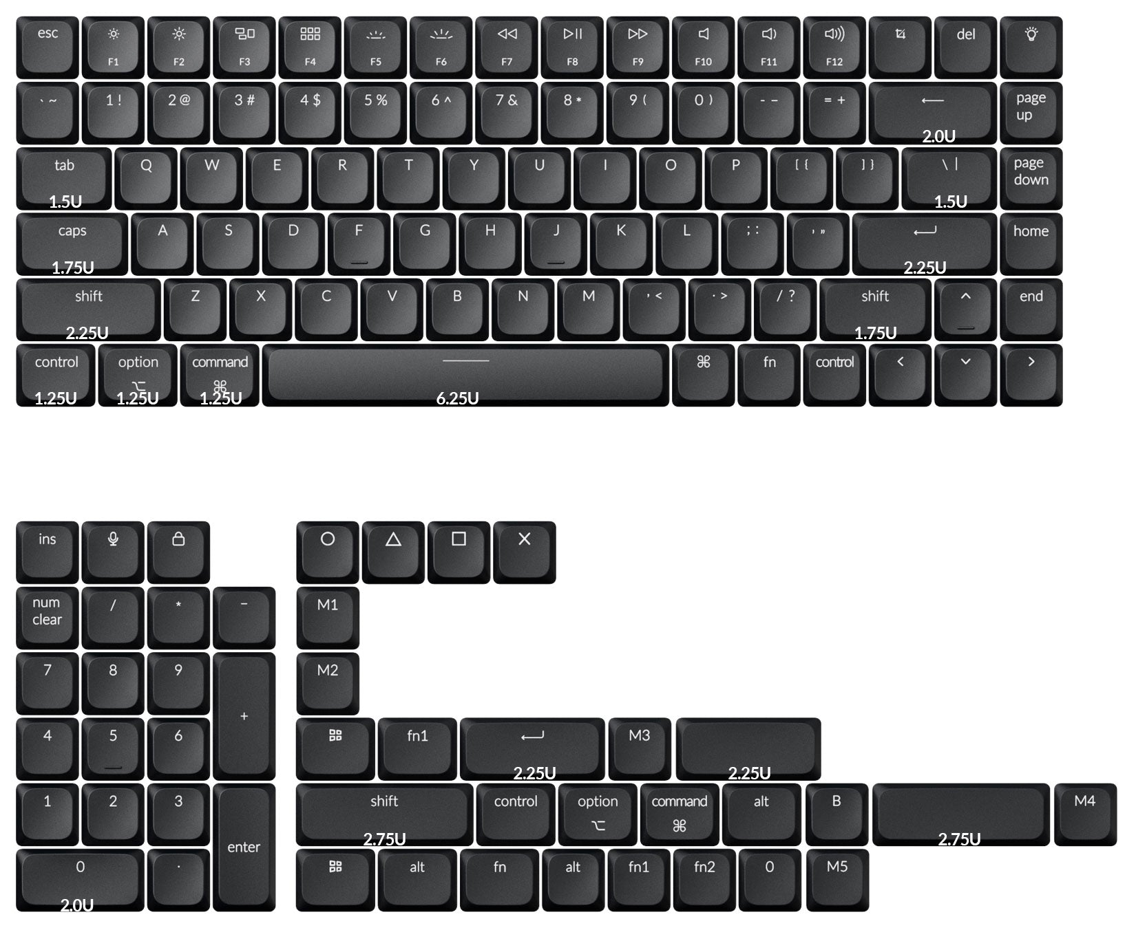 Keycap size of Low Profile ABS LSA Full Set Keycap Set