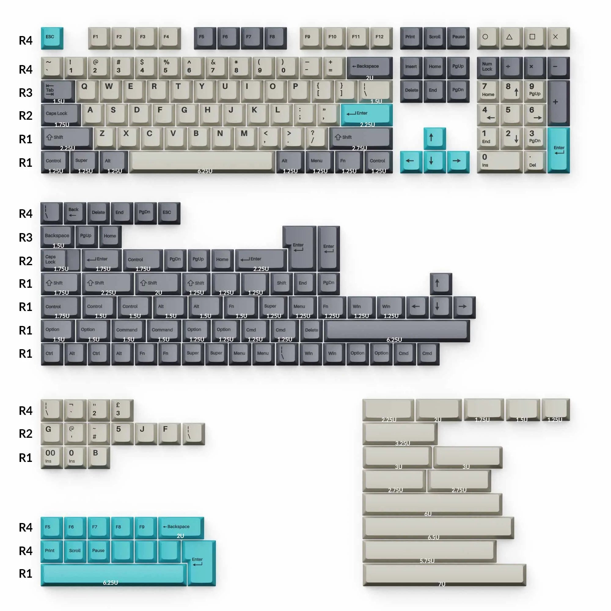 Keychron Double-Shot PBT Cherry Profile Full Set Keycaps - Grey Green